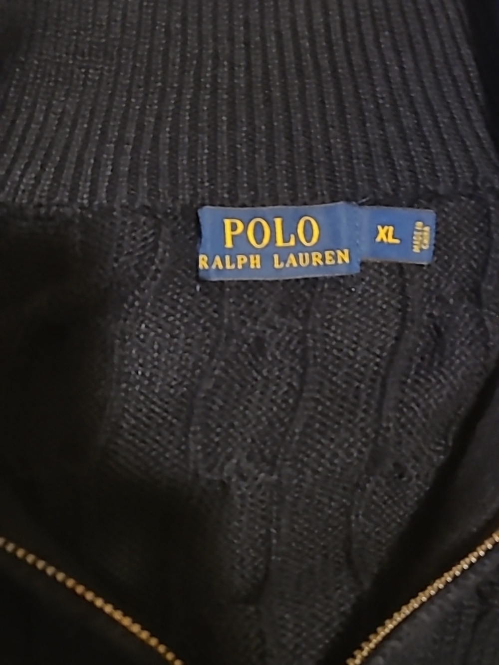 POLO Ralph Lauren Cable Knit Sweater XL, Quarter Zip, Navy, Cotton Pullover - Picture 10 of 16
